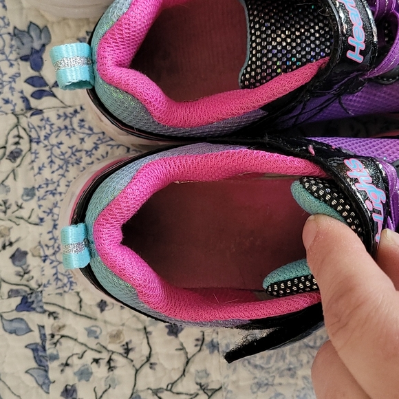 2 Pairs Sketchers Runners GUC Girls 10.5 Blue with Pink & Girls 11 Black & Pink - Picture 6 of 7